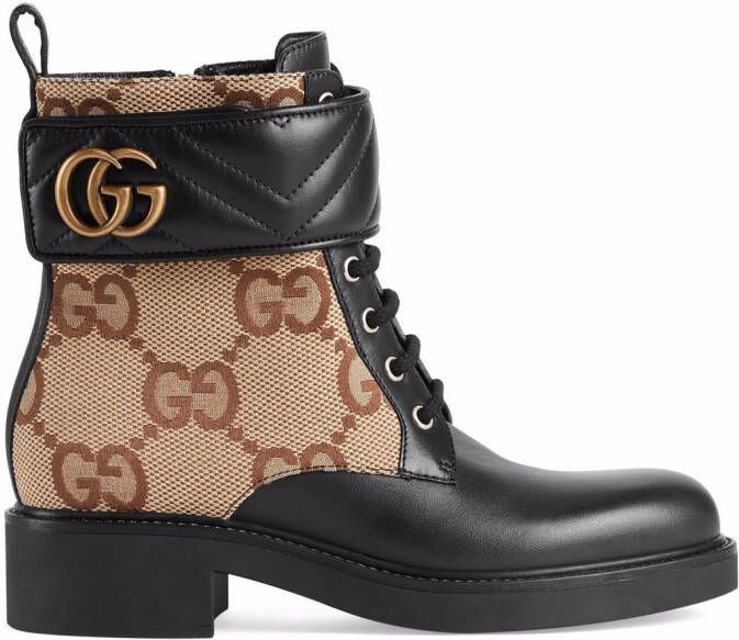 Gucci GG-canvas logo-plaque combat boots Black