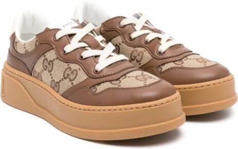 Gucci Kids GG-canvas leather sneakers Brown