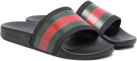 Gucci Kids signature stripe-print slides Black