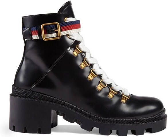 Gucci Leather ankle boot with Sylvie Web Black