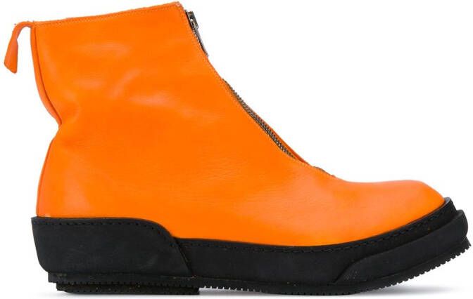 Guidi color-block front-zip boots Orange