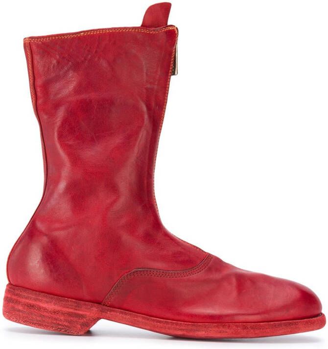 Guidi front-zip leather boots Red