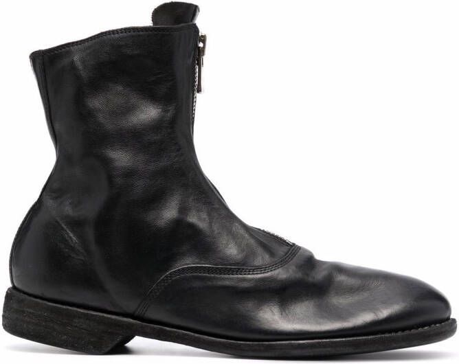 Guidi leather zip-front ankle boots Black