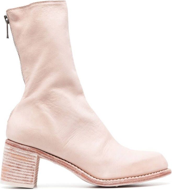 Guidi stack-heel leather ankle boots Pink