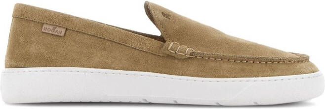 Hogan almond-toe suede loafers Neutrals