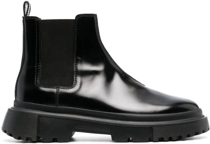 Hogan Chelsea round-toe leather boots Black