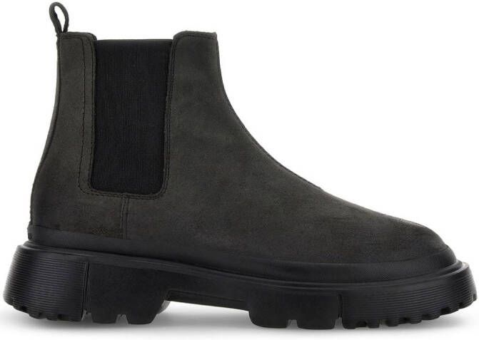 Hogan Chelsea round-toe suede boots Black