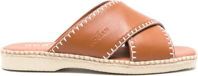 Hogan crossover-strap leather sandals Brown