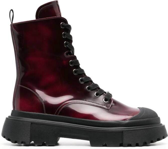Hogan lace-up combat boots Red
