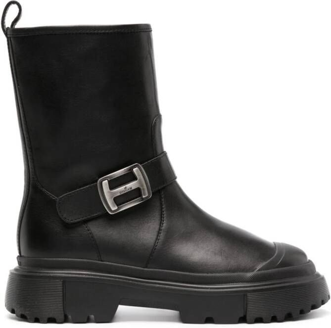 Hogan logo-buckle 40mm ankle boots Black
