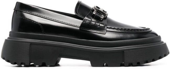 Hogan logo buckle platform loafers Black