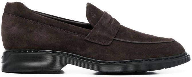 Hogan logo-embossed suede loafers Brown