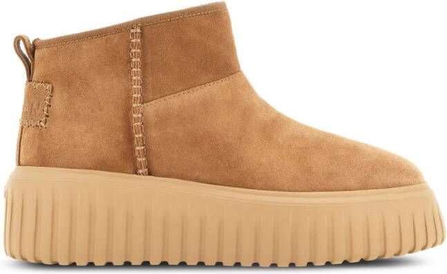 Hogan logo-patch suede boots Brown