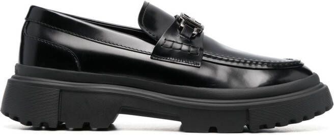 Hogan logo-plaque leather loafers Black