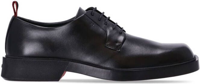 HUGO logo-debossed leather monk shoes Black