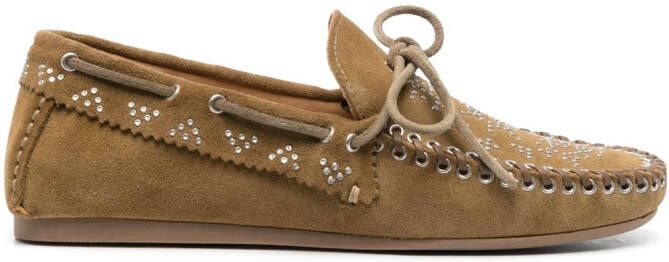 ISABEL MARANT Freen stud suede loafers Neutrals