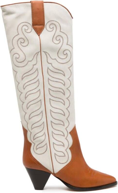 ISABEL MARANT Liela 60mm embroidered leather boots Brown