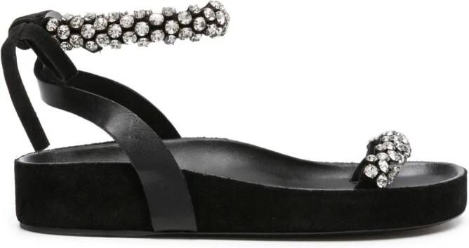 ISABEL MARANT Mellan crystal-embellished suede sandals Black