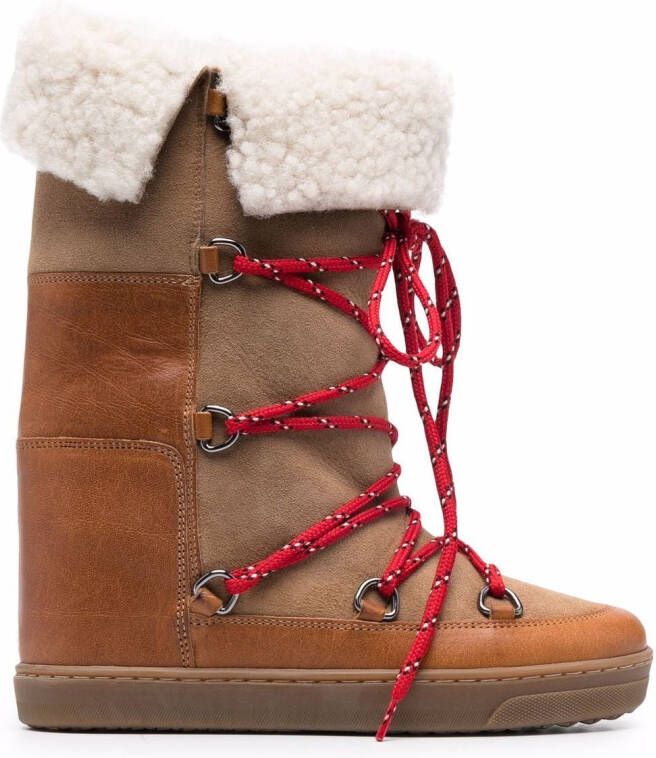 ISABEL MARANT shearling-trim lace-up boots Brown