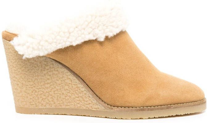 ISABEL MARANT shearling wedge mules Brown