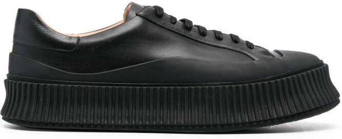 Jil Sander lace-up leather platform sneakers Black