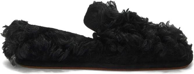 Jil Sander round-toe shearling slippers Black