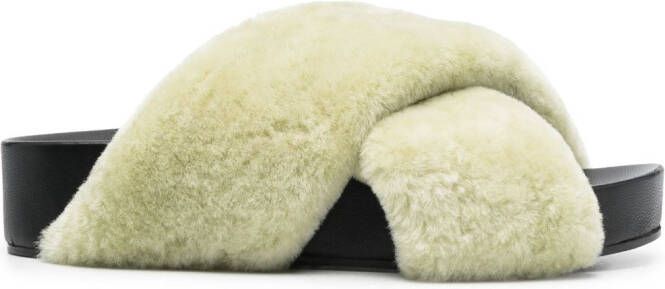 Jil Sander shearling cross-over sandals Green
