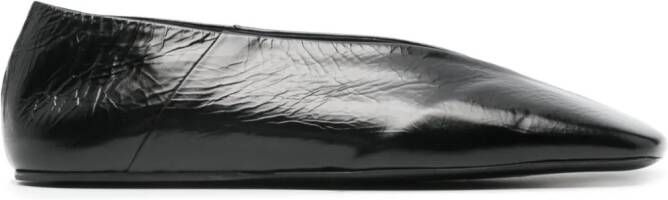 Jil Sander square-toe leather ballerina shoes Black