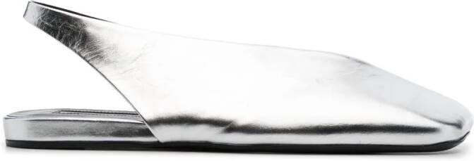 Jil Sander square-toe metallic ballerina shoes Silver