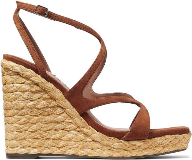 Jimmy Choo 110mm Ayla raffia wedged sandals Brown