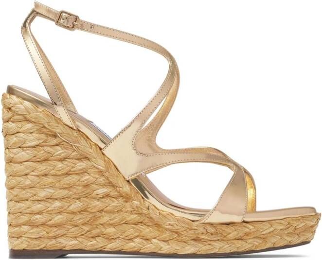 Jimmy Choo 110mm Ayla raffia wedged sandals Gold
