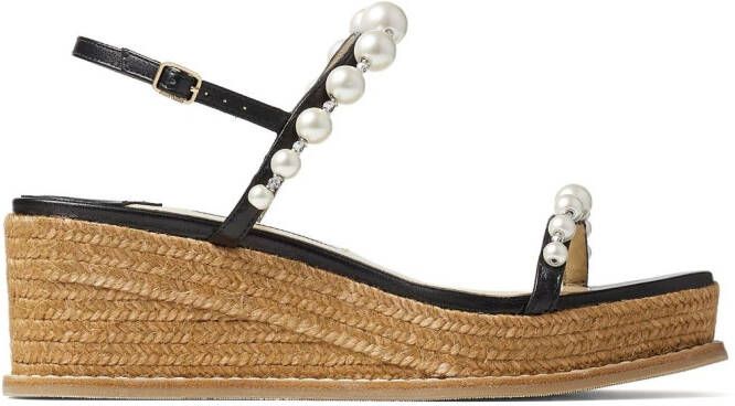 Jimmy Choo Amatuus pearl-embellished 60mm wedge espadrilles Black