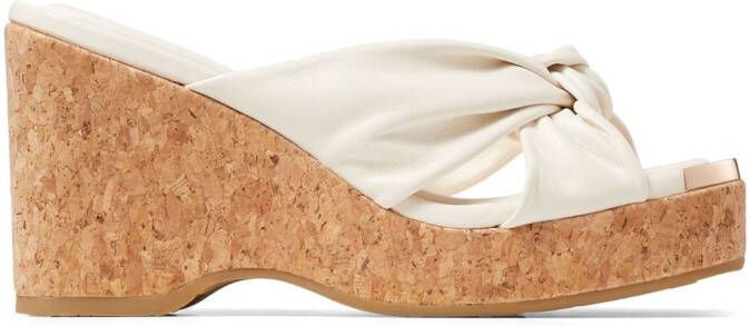 Jimmy Choo 95mm Avenue wedge sandals White