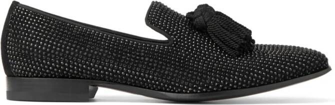 Jimmy Choo Foxley crystal-embellished suede slippers Black