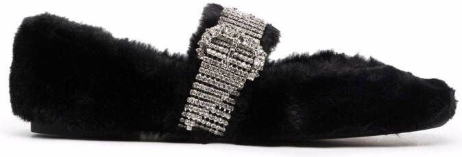 Jimmy Choo Krista faux-fur ballerina shoes Black