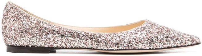 Jimmy Choo Romy glitter-embellished pointed-toe ballet flats Pink