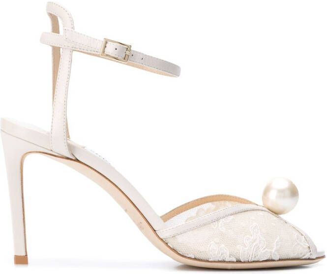Jimmy Choo Sacora 85mm pearl-embellished sandals Neutrals