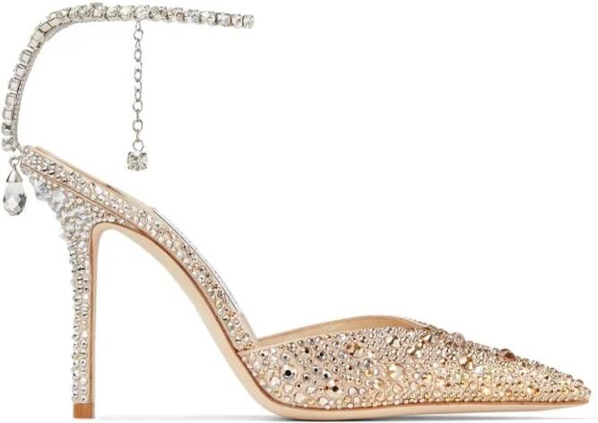 Jimmy Choo 100mm Saeda crystal-embellished pumps Gold