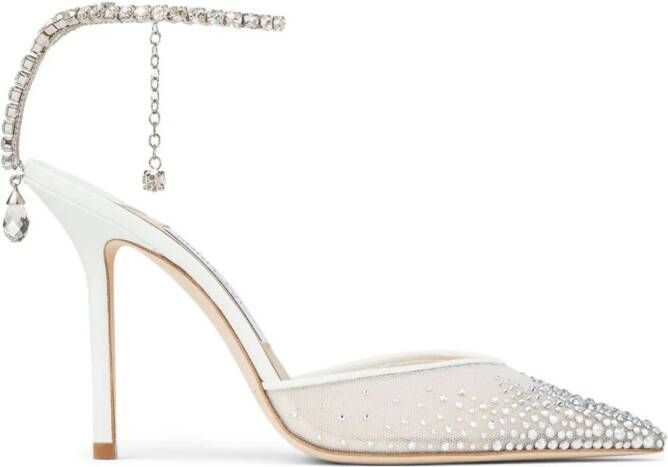 Jimmy Choo 100mm Saeda crystal-embellished pumps White