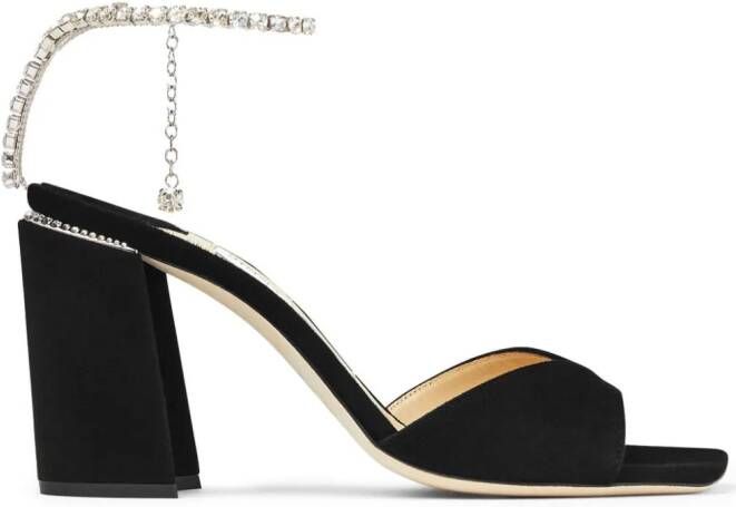 Jimmy Choo Saeda 85mm crystal-strap sandals Black