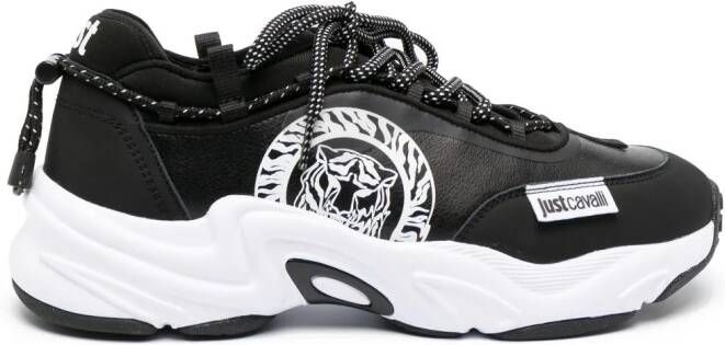 Just Cavalli logo-print leather sneakers Black