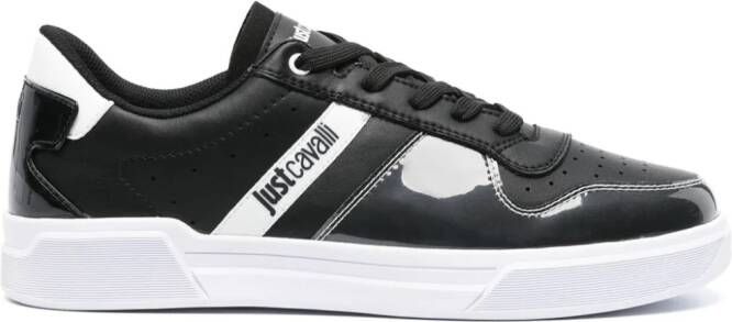 Just Cavalli logo-print panelled leather sneakers Black