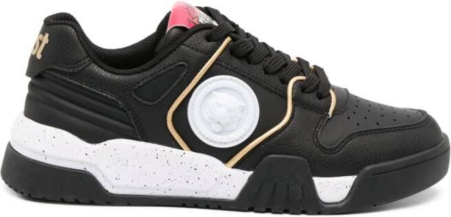 Just Cavalli Tiger Head-motif leather sneakers Black
