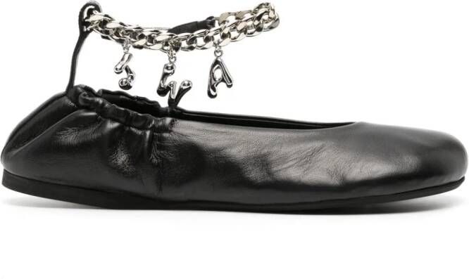JW Anderson logo-charm leather ballerina shoes Black