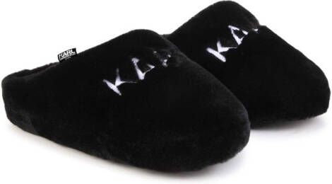 Karl Lagerfeld Kids logo-embroidered faux-fur slippers Black