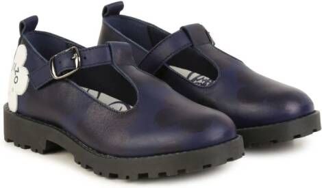 Kenzo Kids logo-print leather ballerina shoes Blue