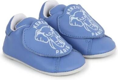 Kenzo Kids logo-print leather slippers Blue