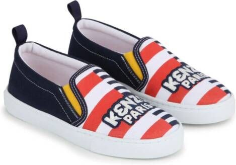 Kenzo Kids stripe logo-print slip-on sneakers Blue