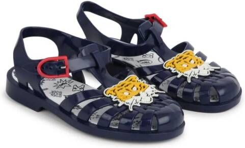 Kenzo Kids Tiger-appliqué patent-finish sandals Blue