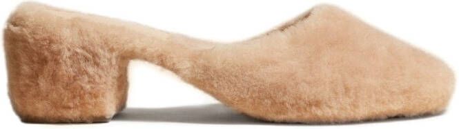 KHAITE Clio 50mm shearling mules Neutrals